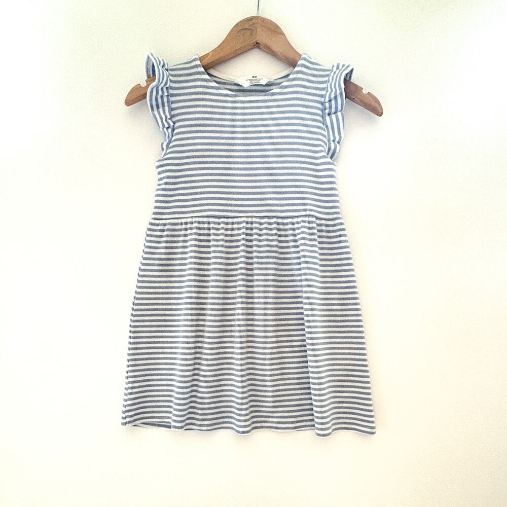 H&M, Girls Blue and white Summer Striped Dress, Size 6/7